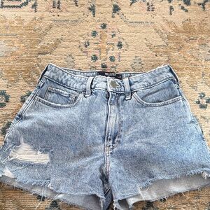 Hollister Light Blue Ultra High-Rise Mom Distressed Jean Shorts